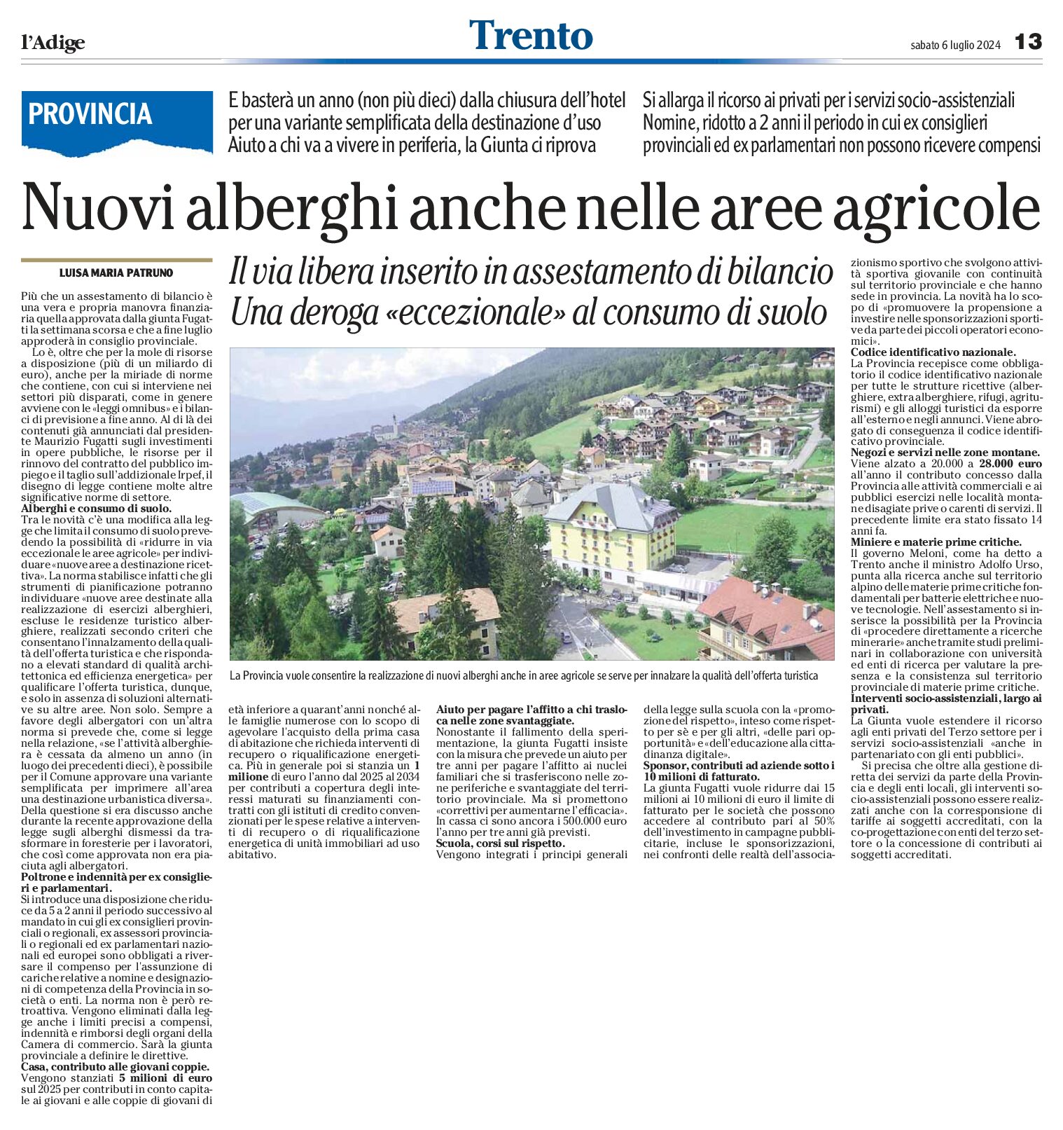 Trento, Provincia: nuovi alberghi anche nelle aree agricole