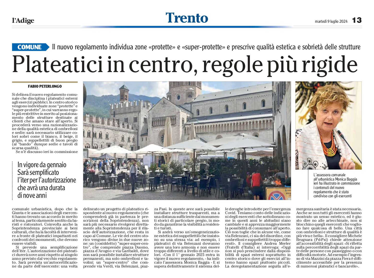 Trento: plateatici in centro, regole più rigide