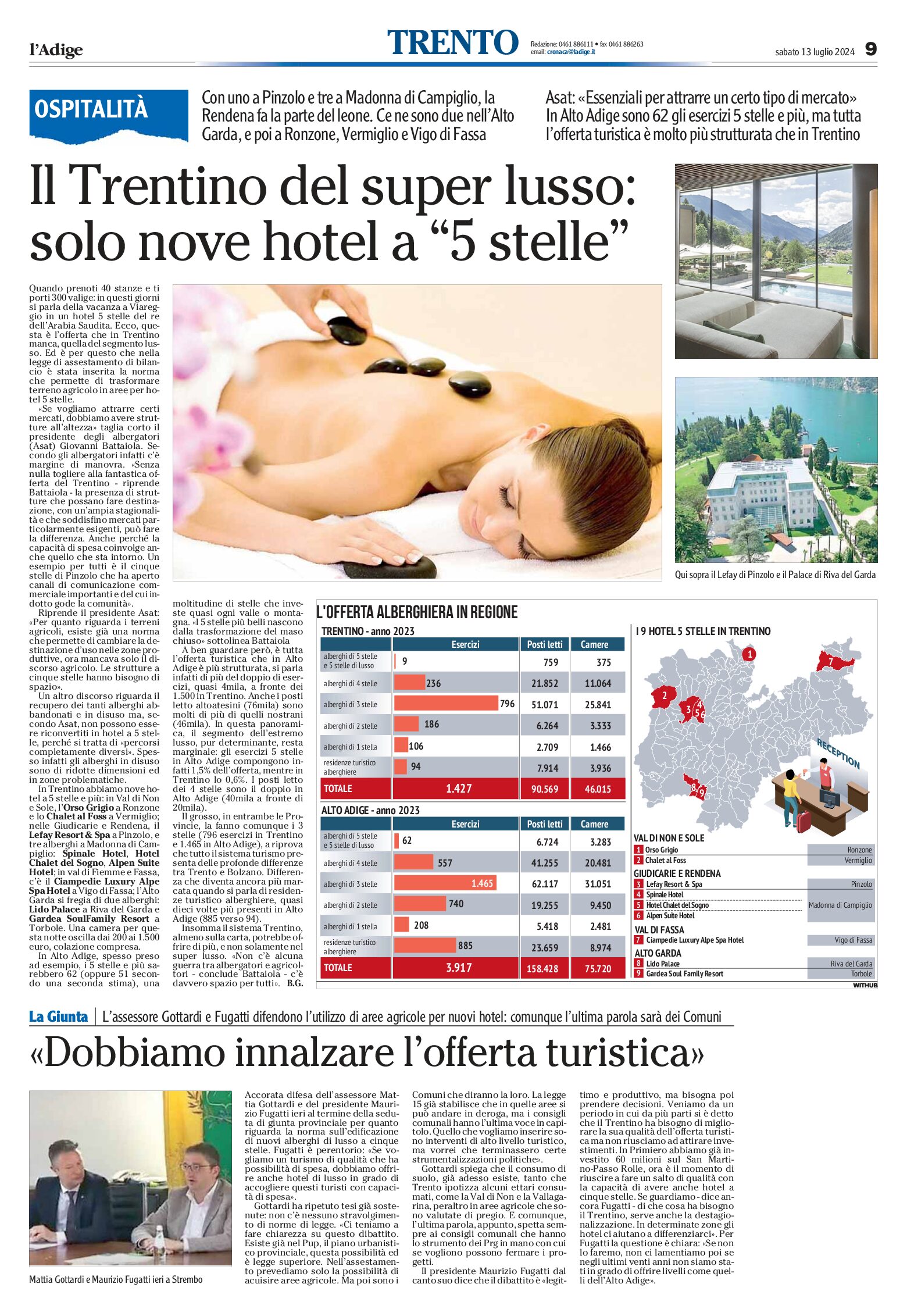 Trentino: super lusso, solo nove hotel a “5 stelle”