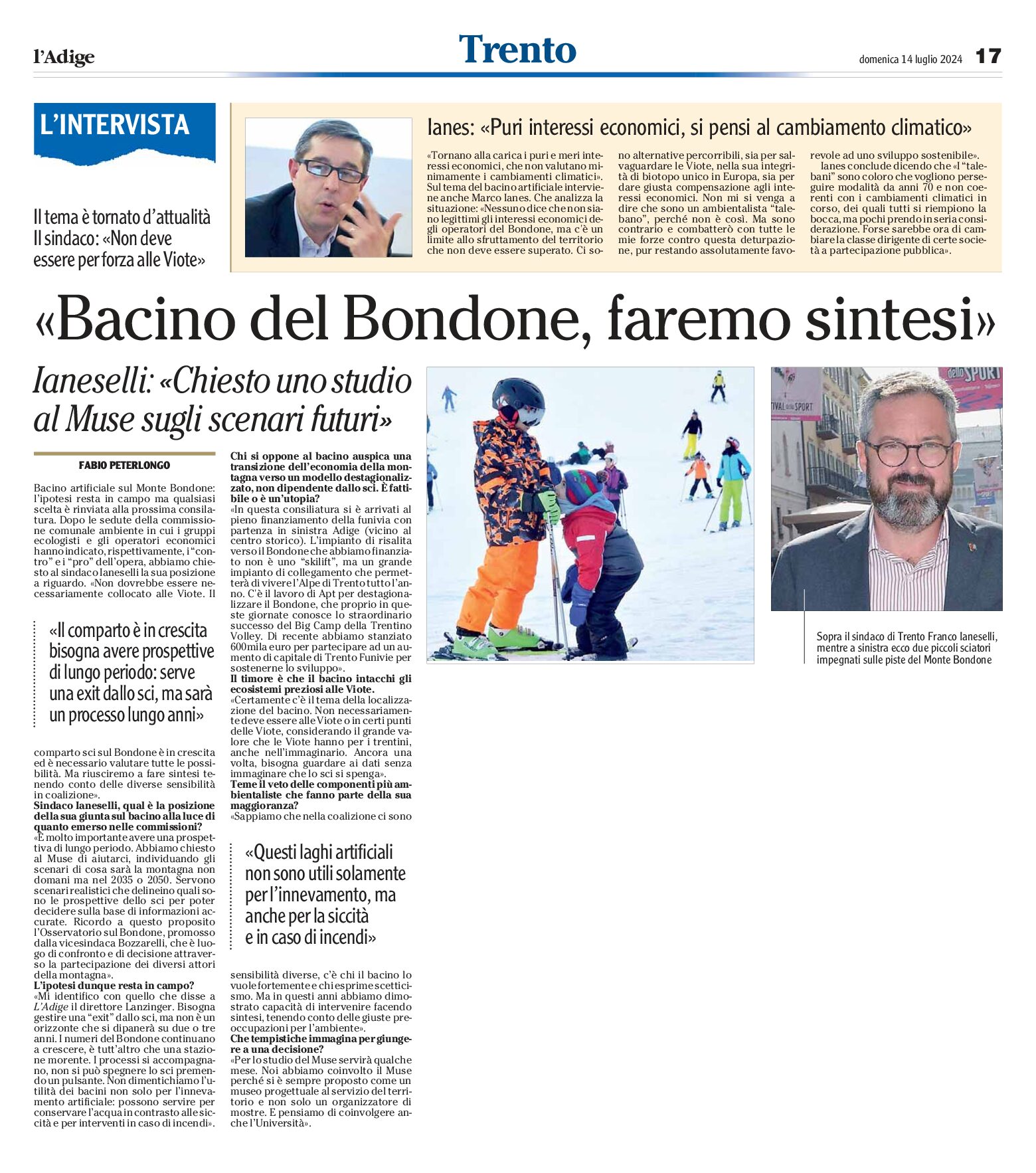 Intervista al sindaco Ianeselli: bacino del Bondone, faremo sintesi
