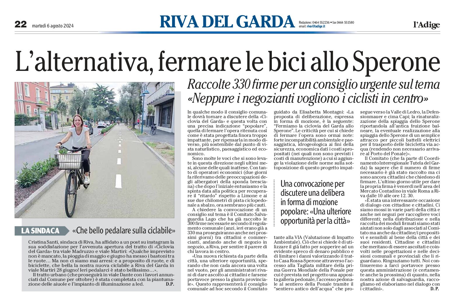 Ciclovia del Garda: fermare le bici allo Sperone