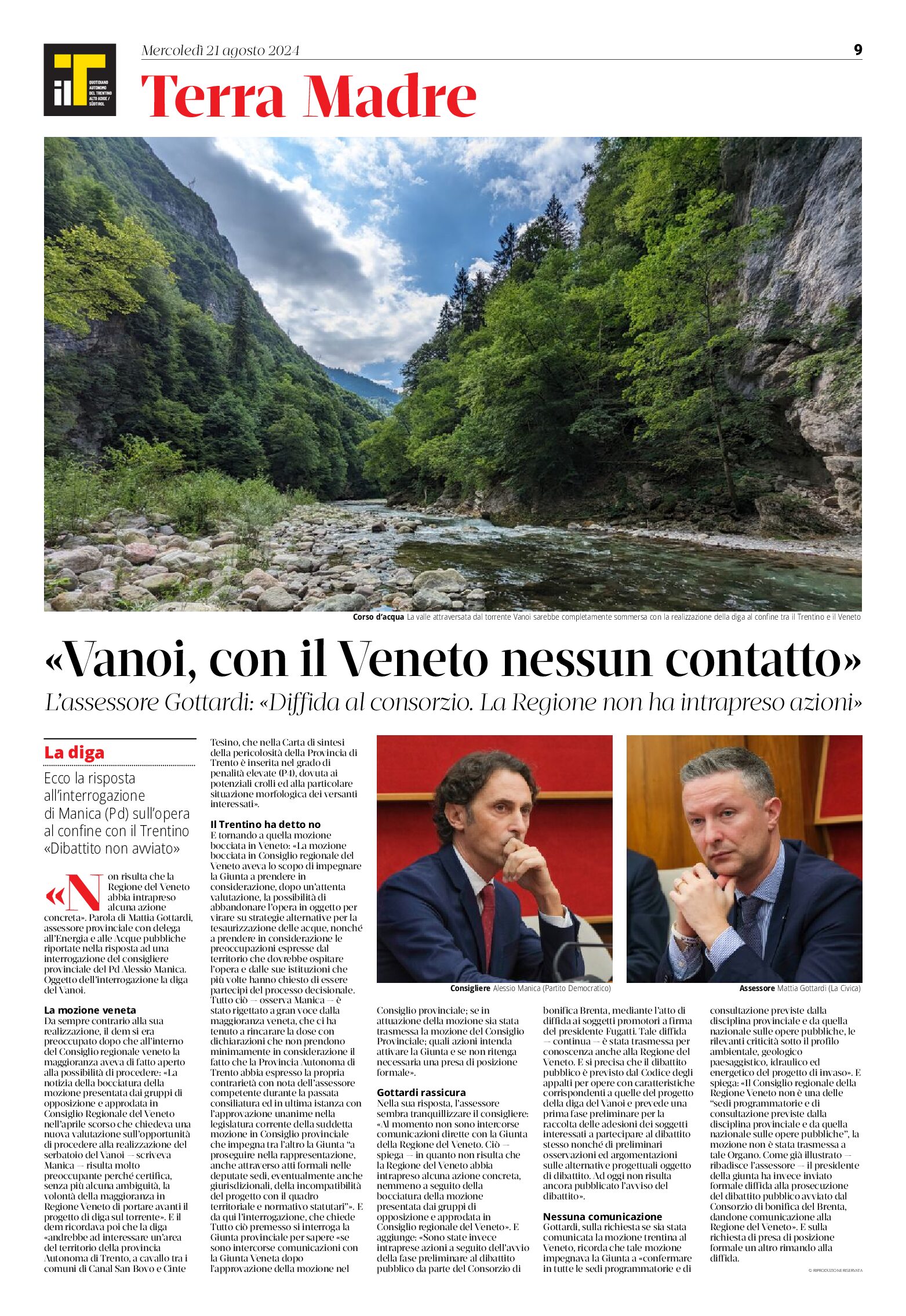 Vanoi: con il Veneto nessun contatto. Interrogazione di Manica