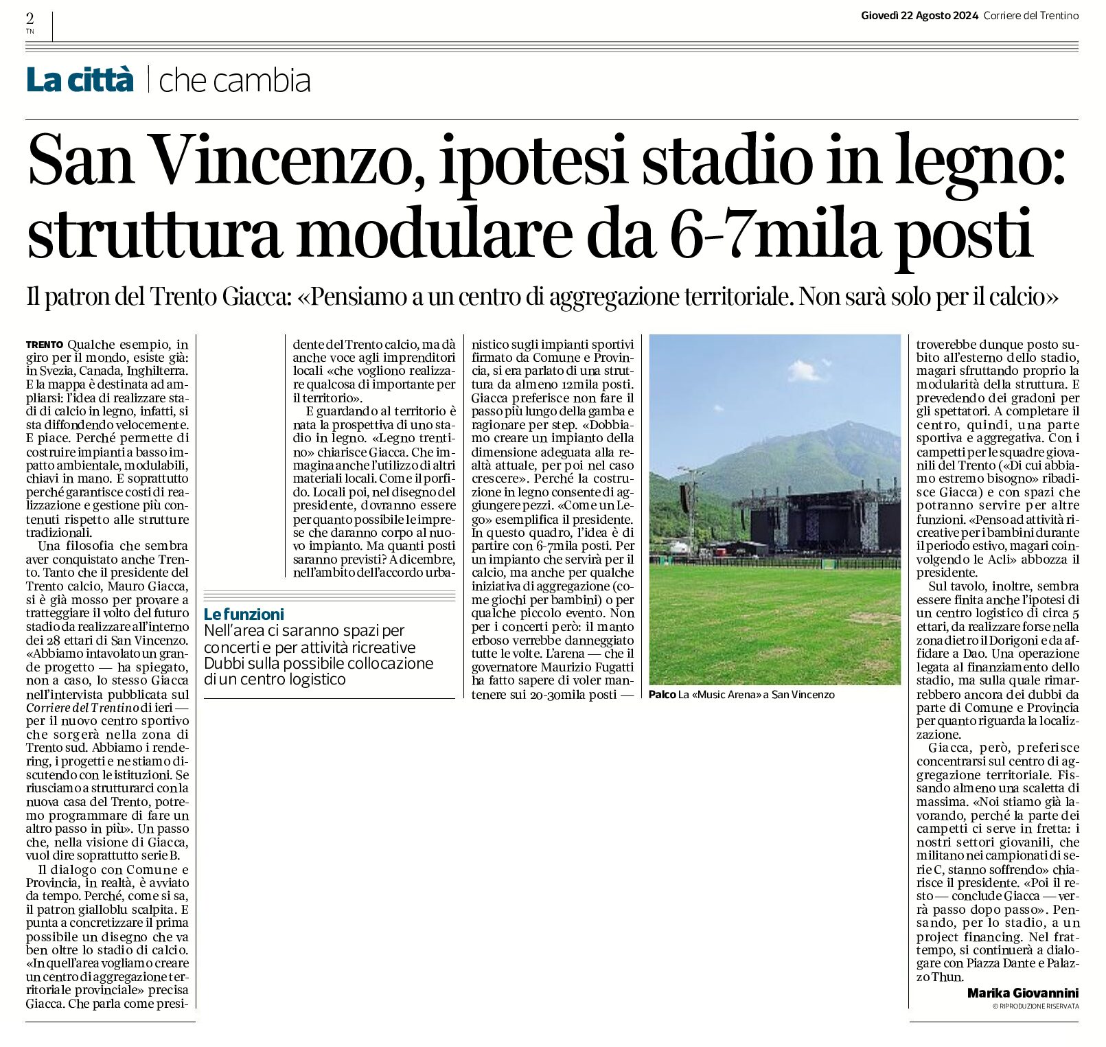 Trento, San Vincenzo: ipotesi stadio in legno