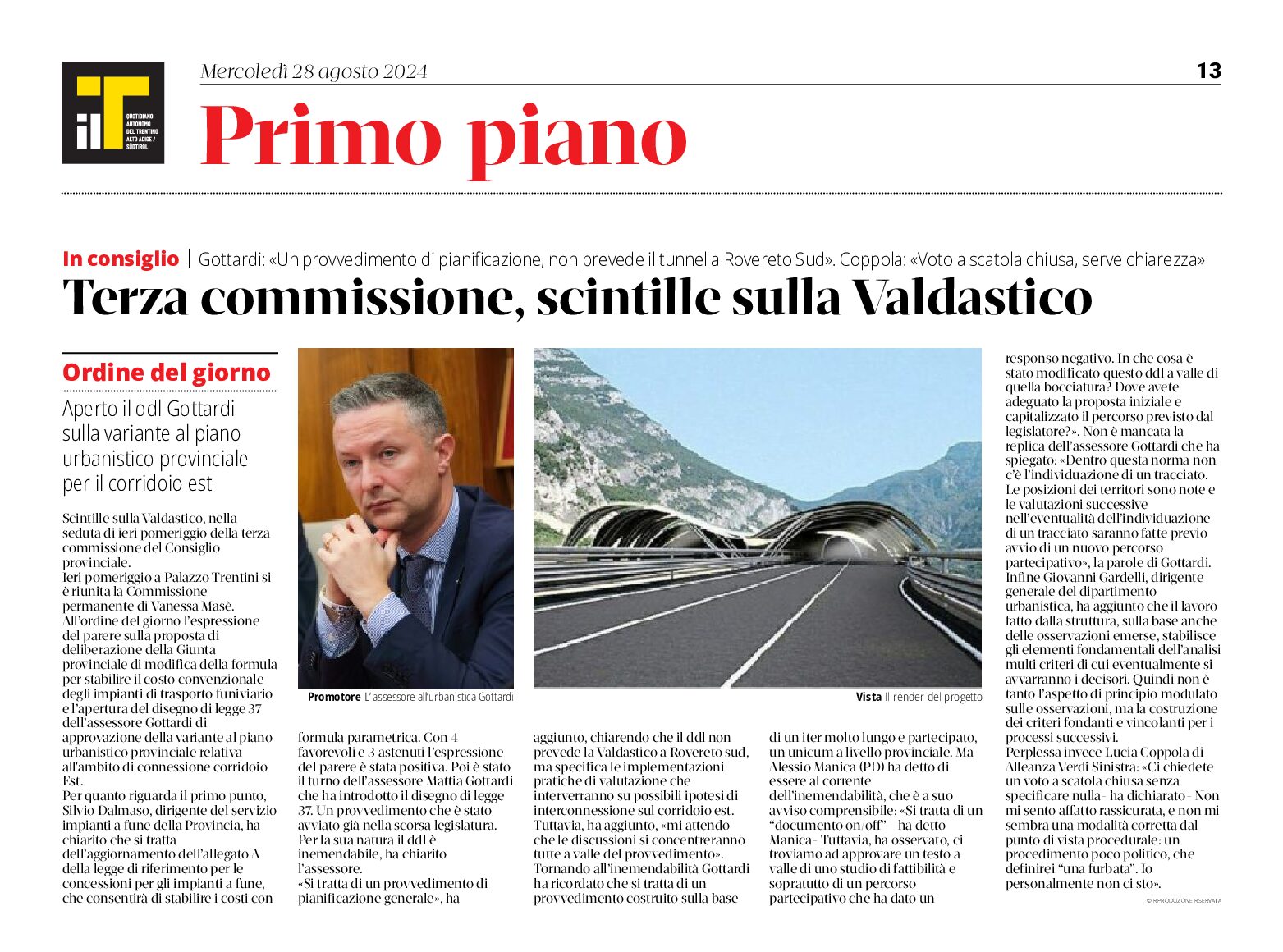 Valdastico: terza commissione, aperto il ddl Gottardi