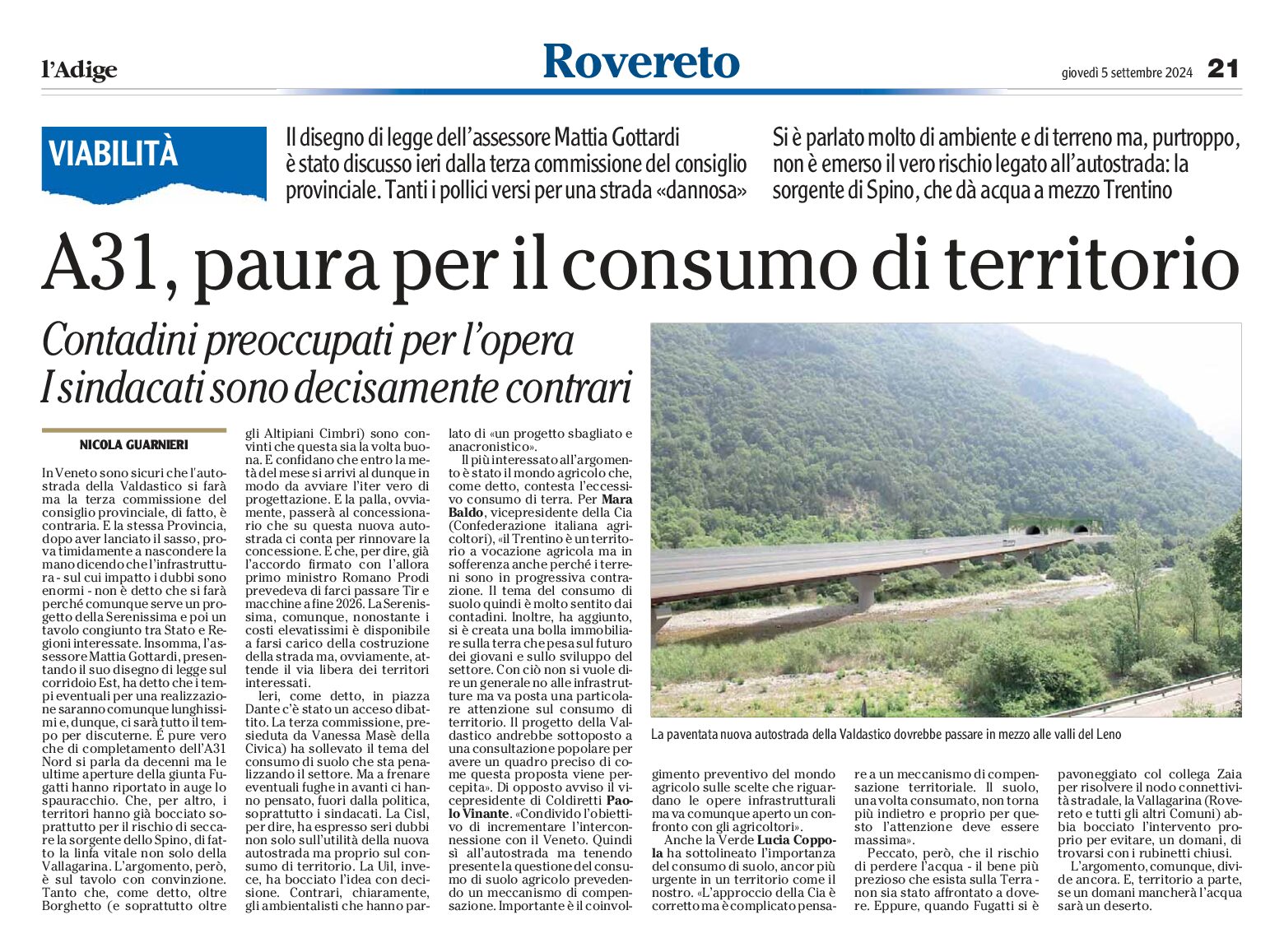 A31 Valdastico: paura per il consumo di territorio