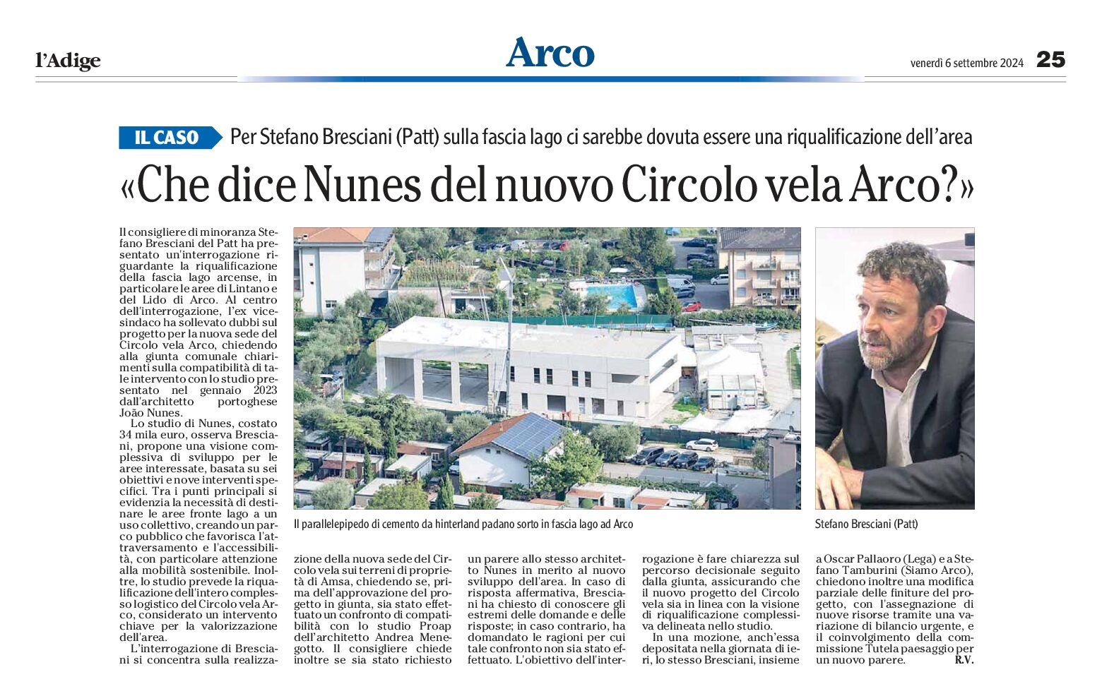 Arco: Bresciani “che ne dice Nunes del nuovo Circolo vela?