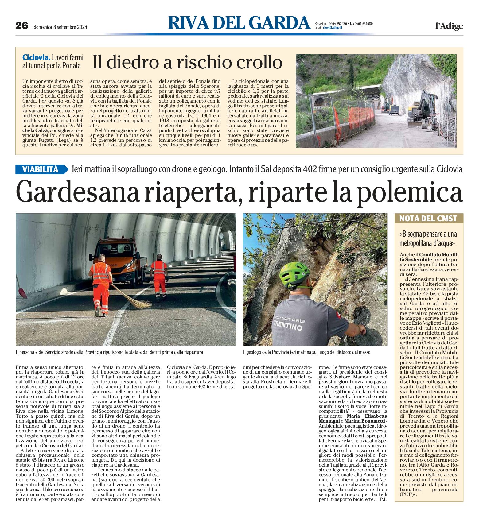 Ciclovia: diedro a rischio crollo. Gardesana riaperta