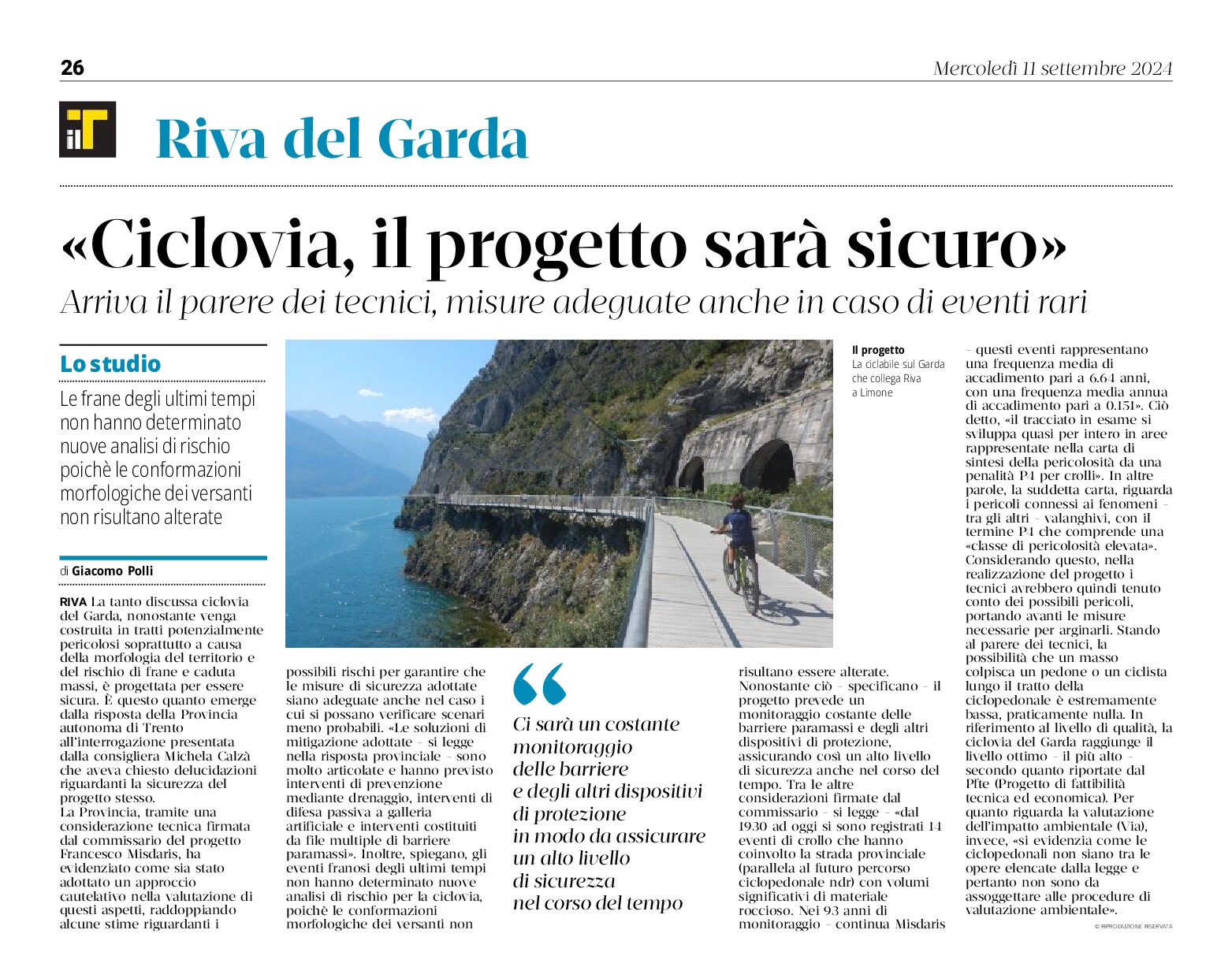 Ciclovia del Garda: il progetto sarà sicuro