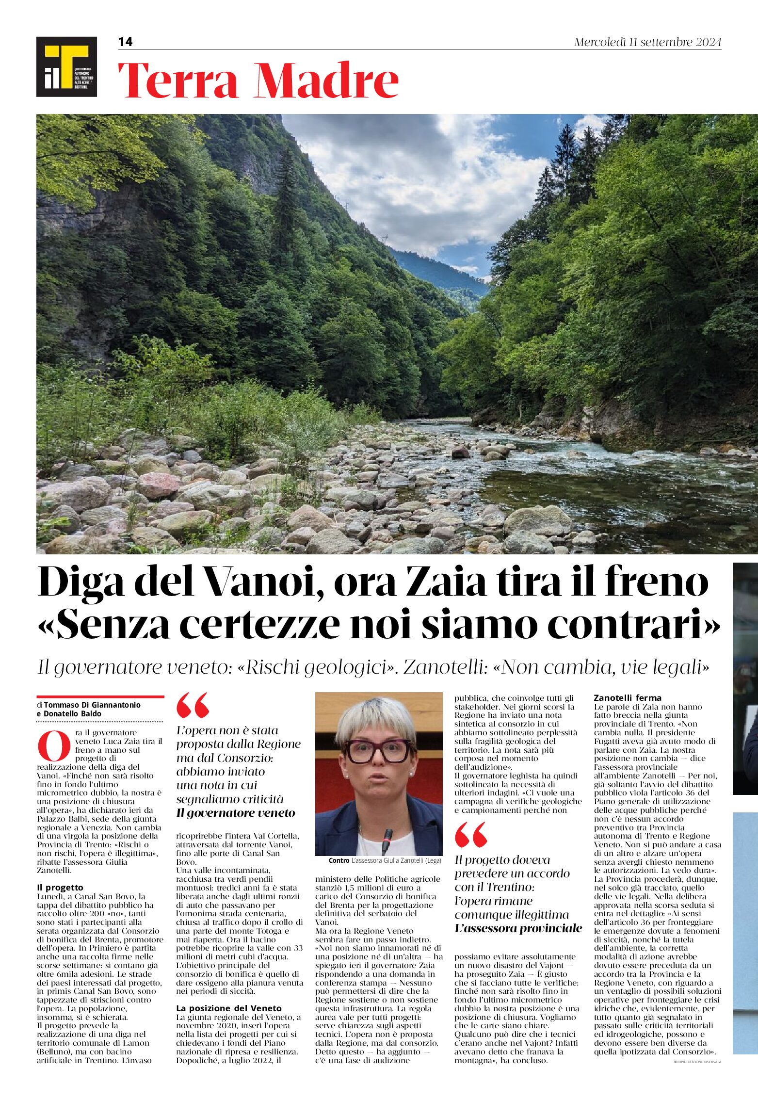 Diga del Vanoi: Zaia “senza certezze noi siamo contrari”