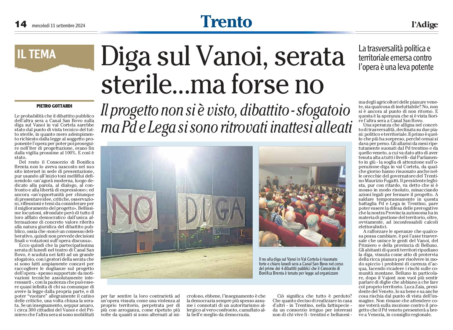 Diga del Vanoi: serata sterile… ma forse no. Dibattito-sfogatoio