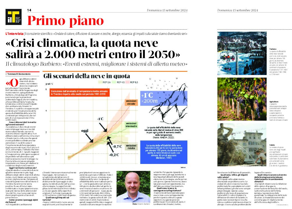 Crisi climatica: la quota neve salirà a 2.000 metri entro il 2050. Intervista  a Barbiero