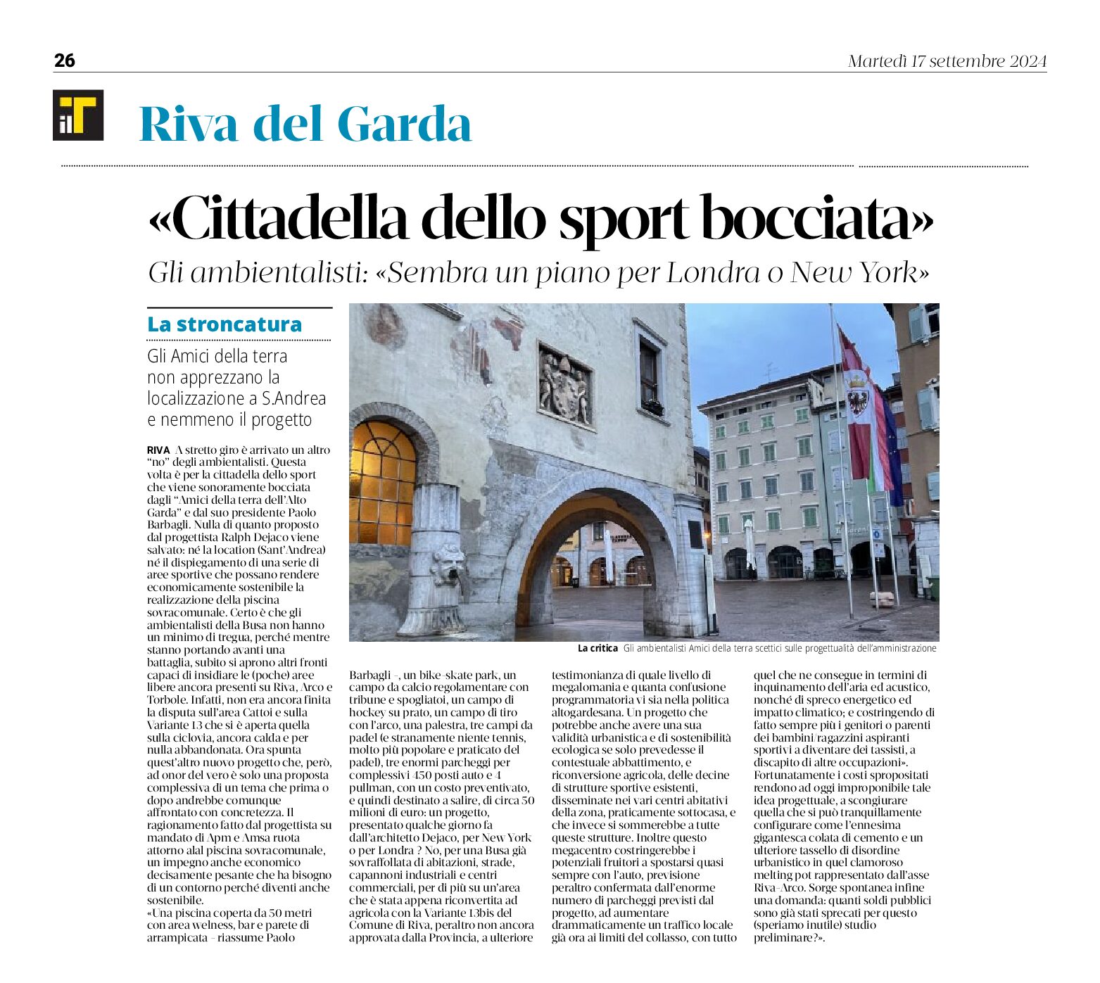 Riva: cittadella dello sport bocciata