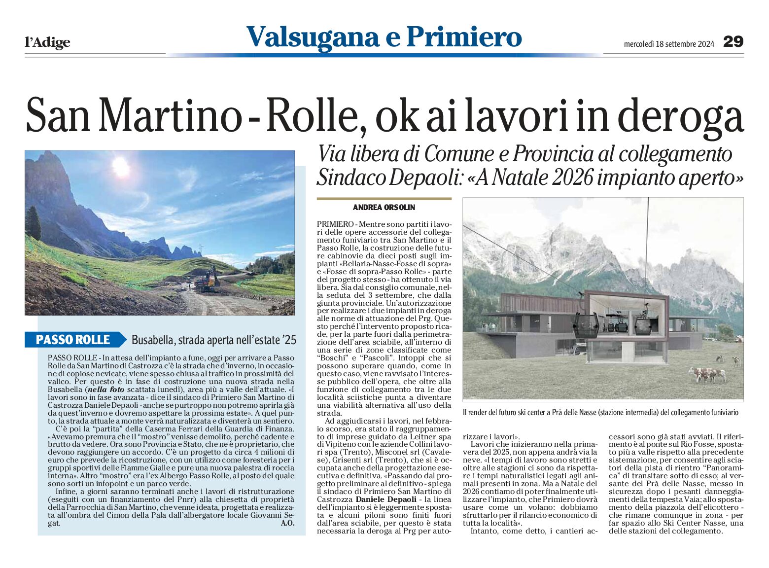 San Martino-Rolle: ok ai lavori in deroga