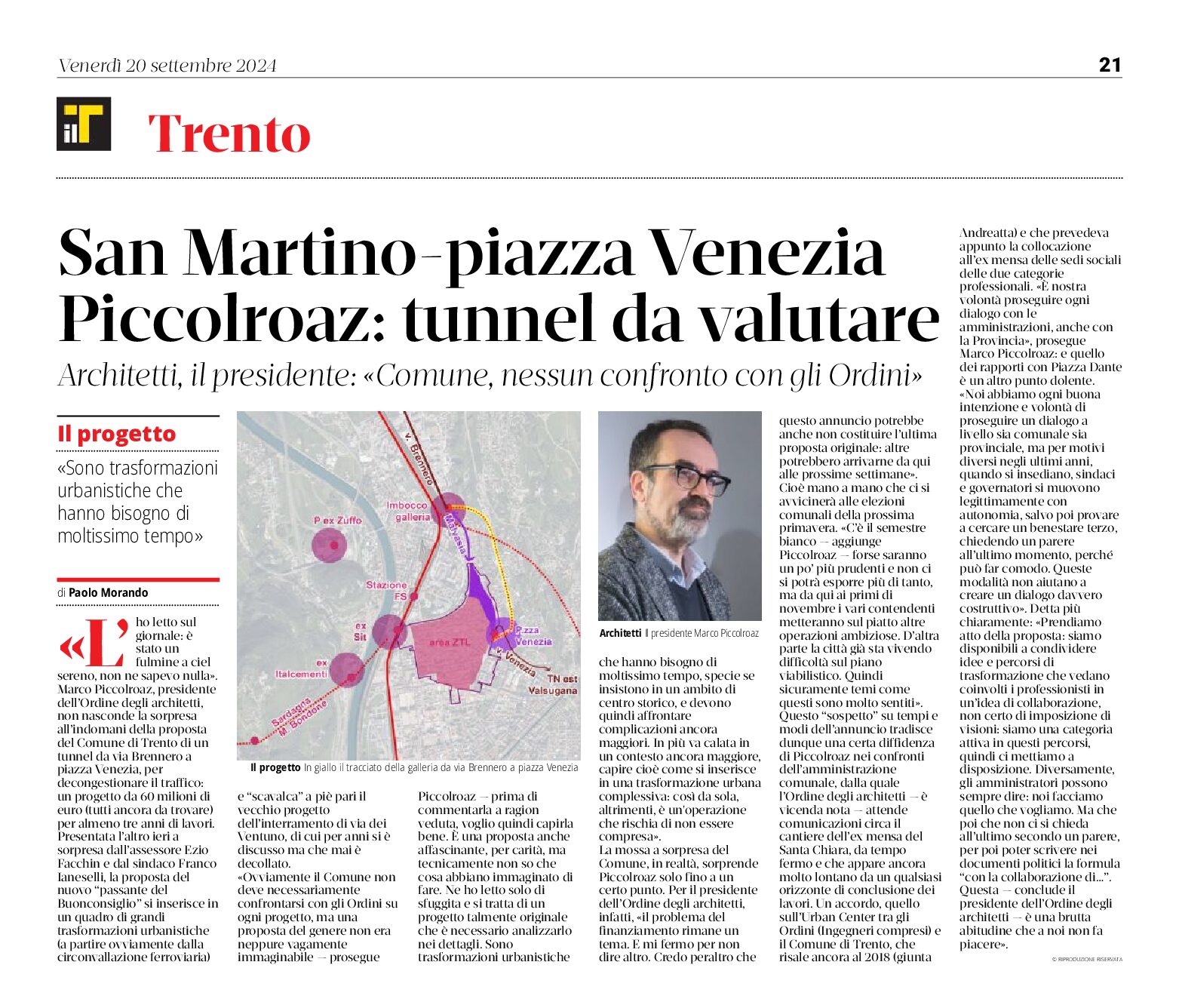 Trento, San Martino-piazza Venezia: Piccolroaz “tunnel da valutare”