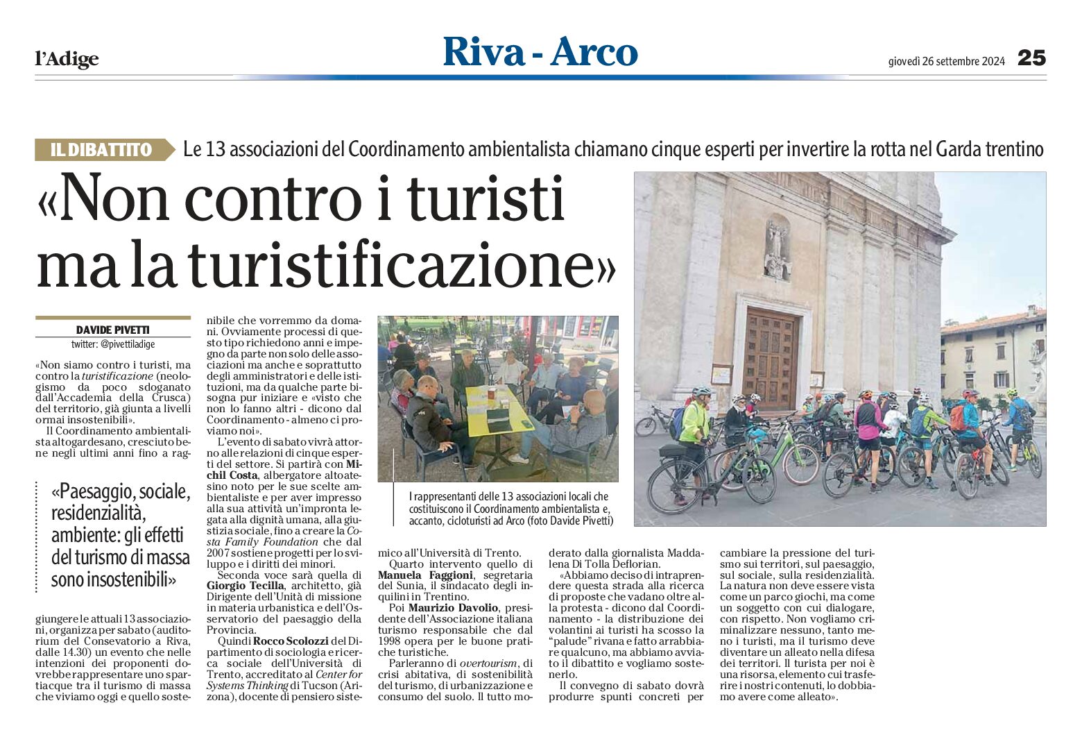 Riva: convention “non contro i turisti ma la turistificazione”