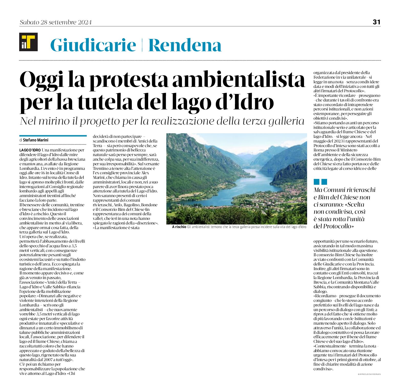 Lago d’Idro: oggi la protesta ambientalista