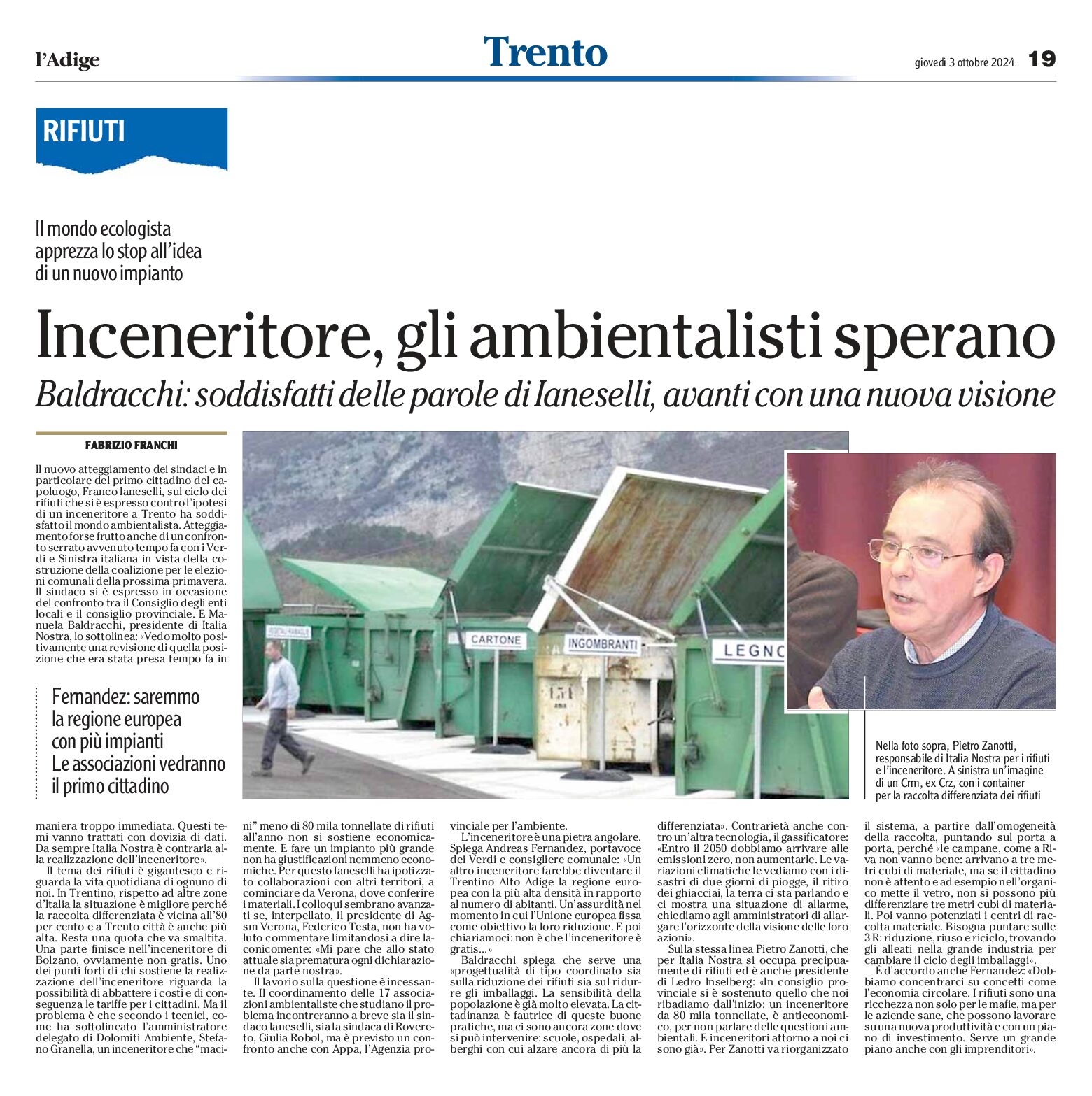 Inceneritore: gli ambientalisti sperano. Soddisfatti delle parole di Ianeselli