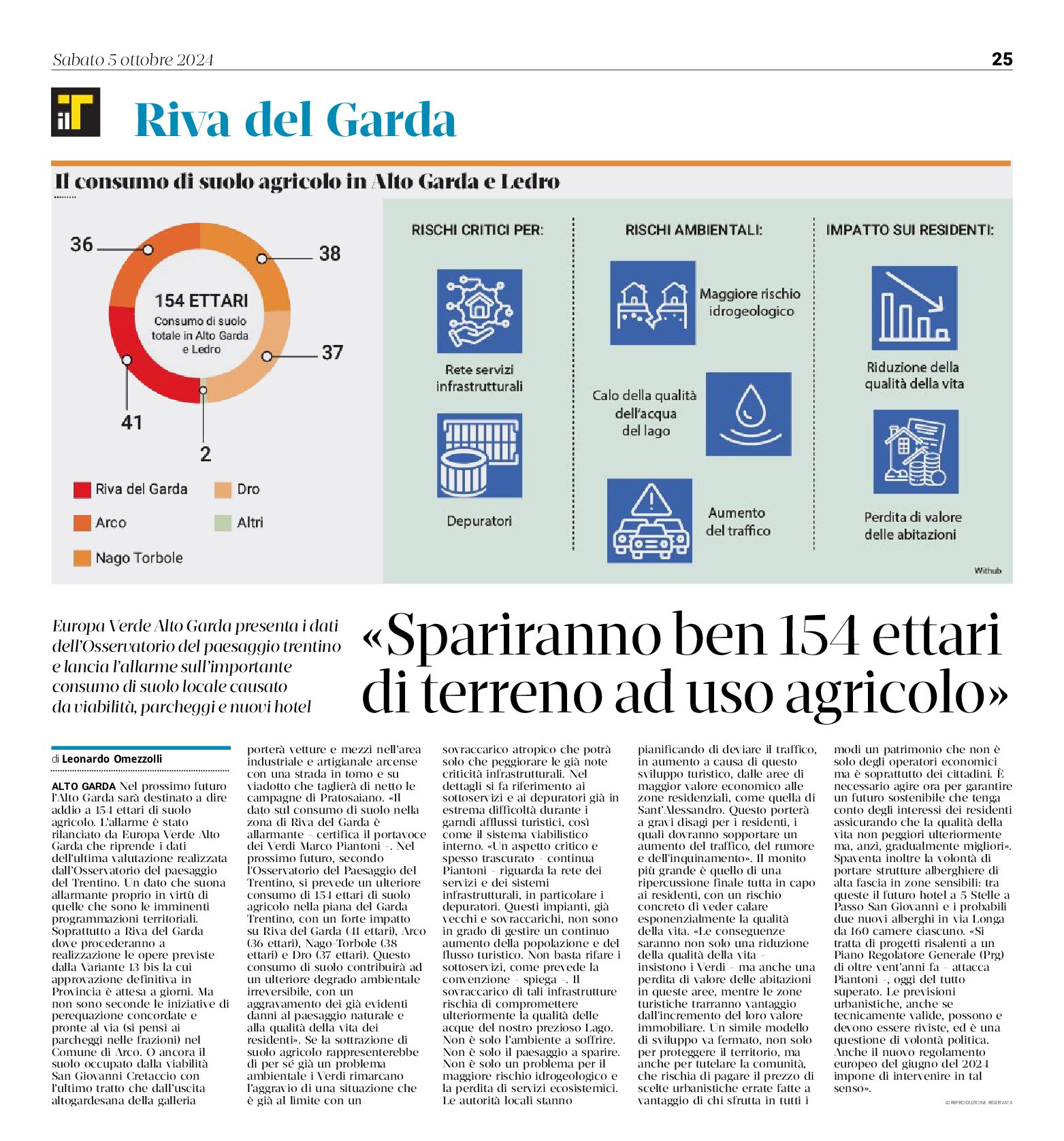 Alto Garda e Ledro: allarme consumo di suolo agricolo