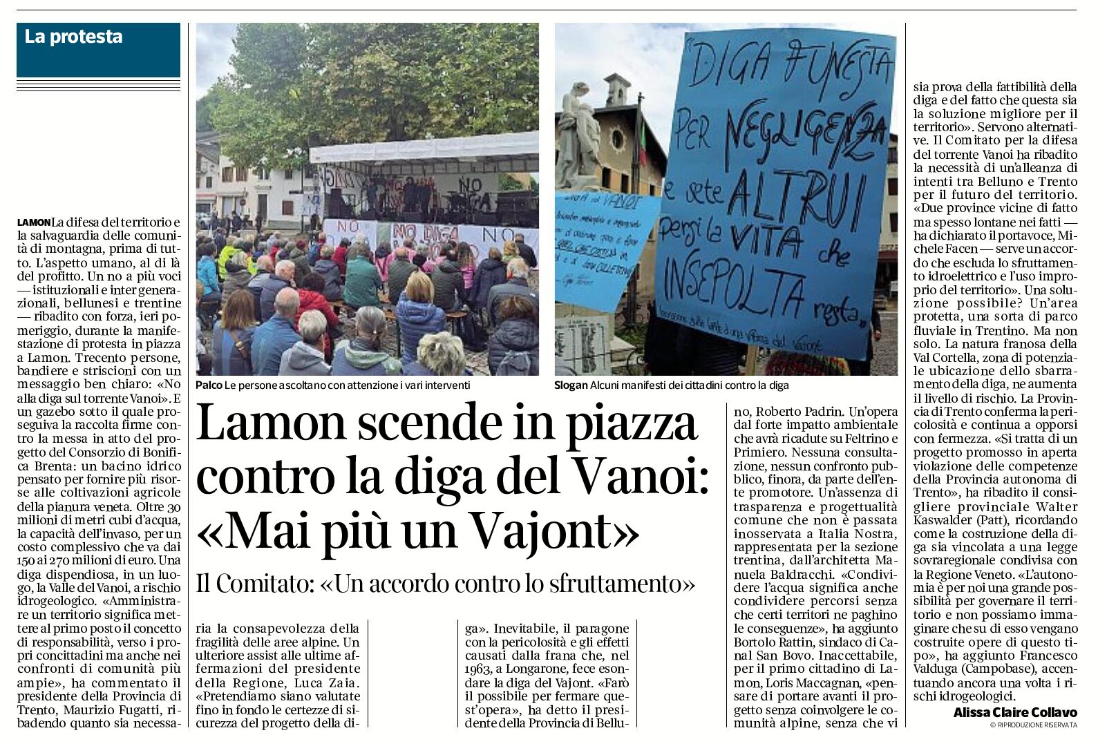 Vanoi: Lamon scende in piazza contro la diga