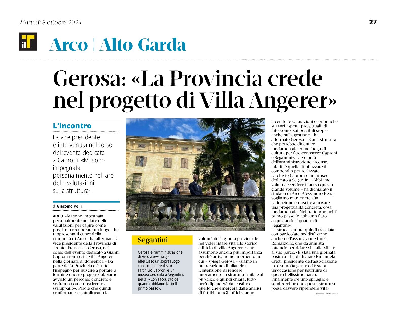 Arco, Villa Angerer: la Provincia crede nel progetto