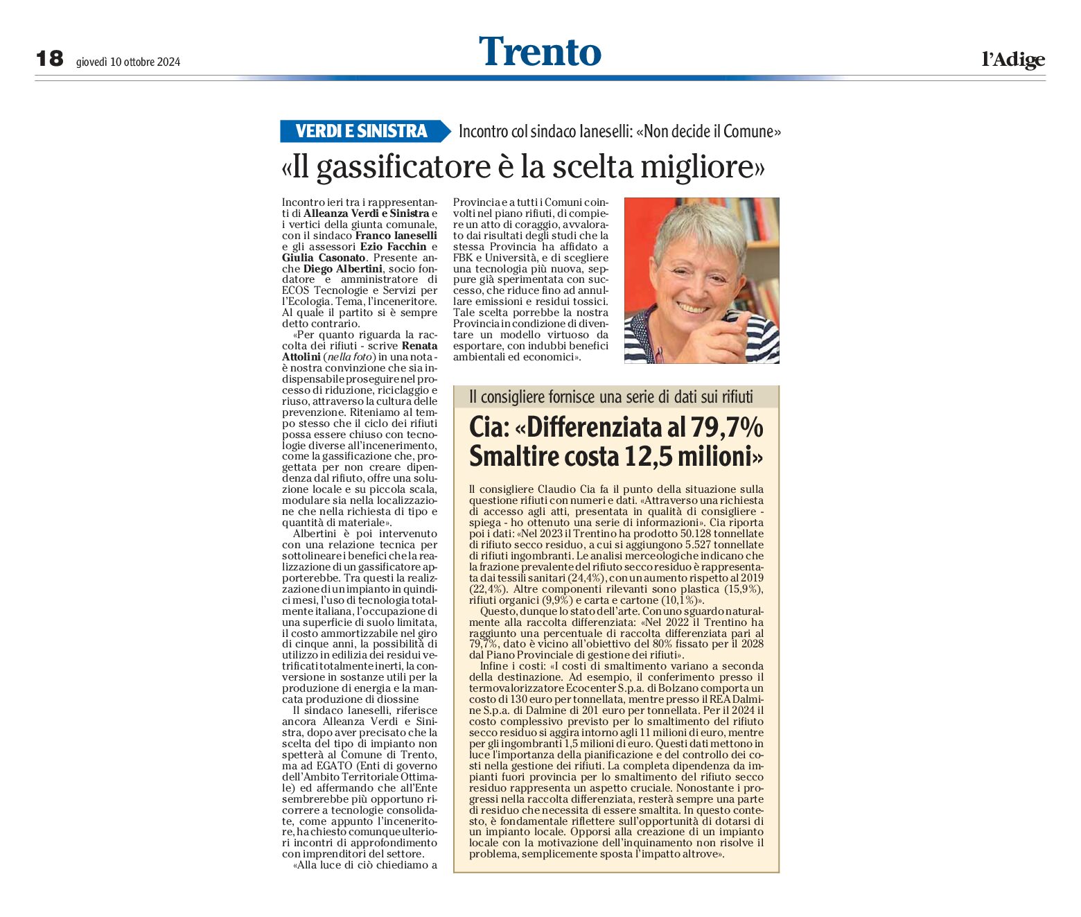 Trento, gassificatore: Verdi e Sinistra “è la scelta migliore”