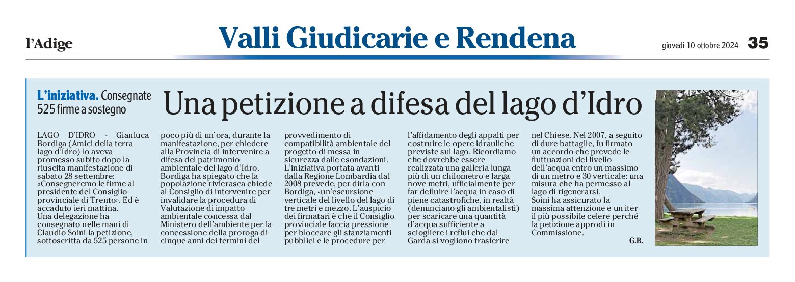 Lago d’Idro: consegnata la petizione a Soini