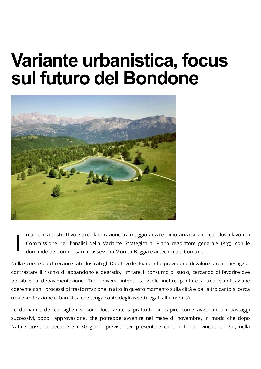 Variante urbanistica: focus sul futuro del Bondone