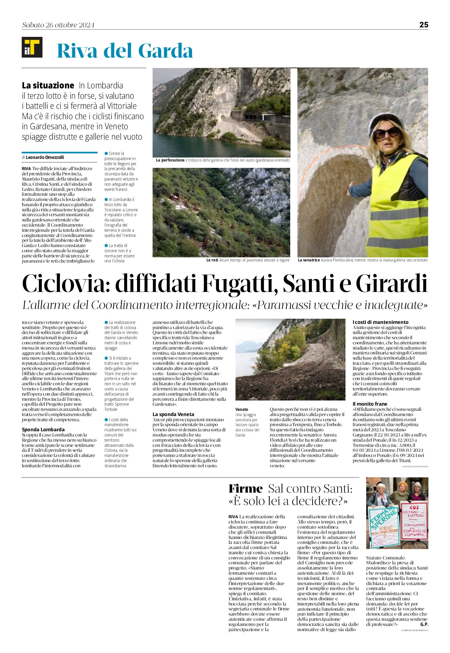 Riva, Ciclovia: diffidati Fugatti, Santi e Girardi