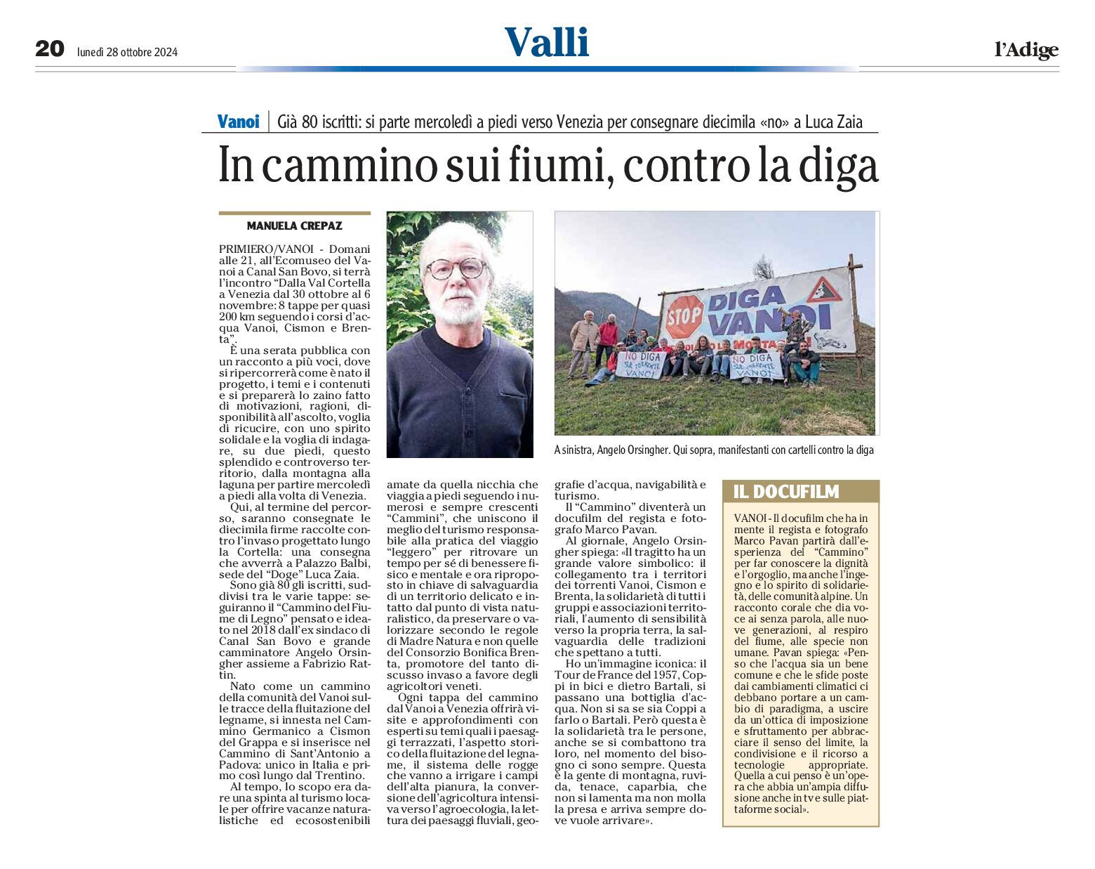 Vanoi: in cammino sui fiumi, contro la diga