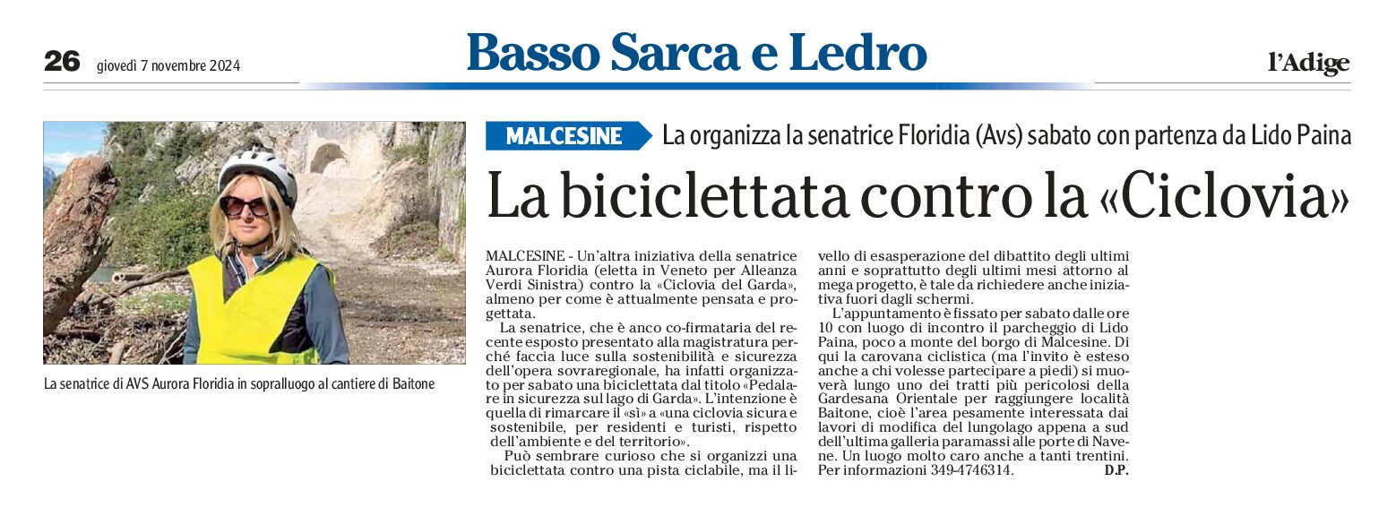 Malcesine: biciclettata contro la Ciclovia del Garda