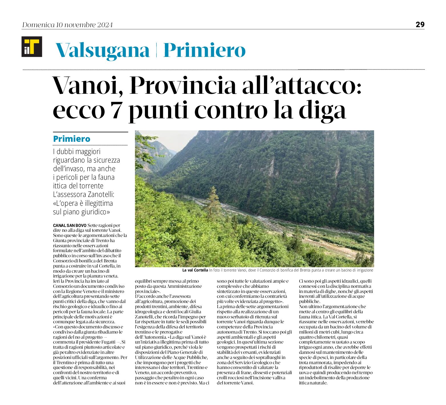 Vanoi: Provincia all’attacco. 7 punti contro la diga