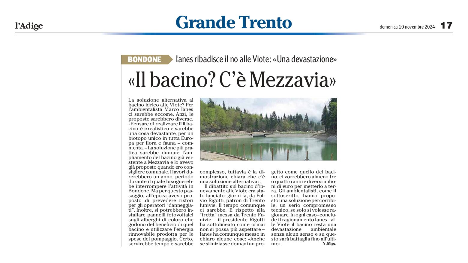 Bondone: Ianes “il bacino? c’è Mezzavia”