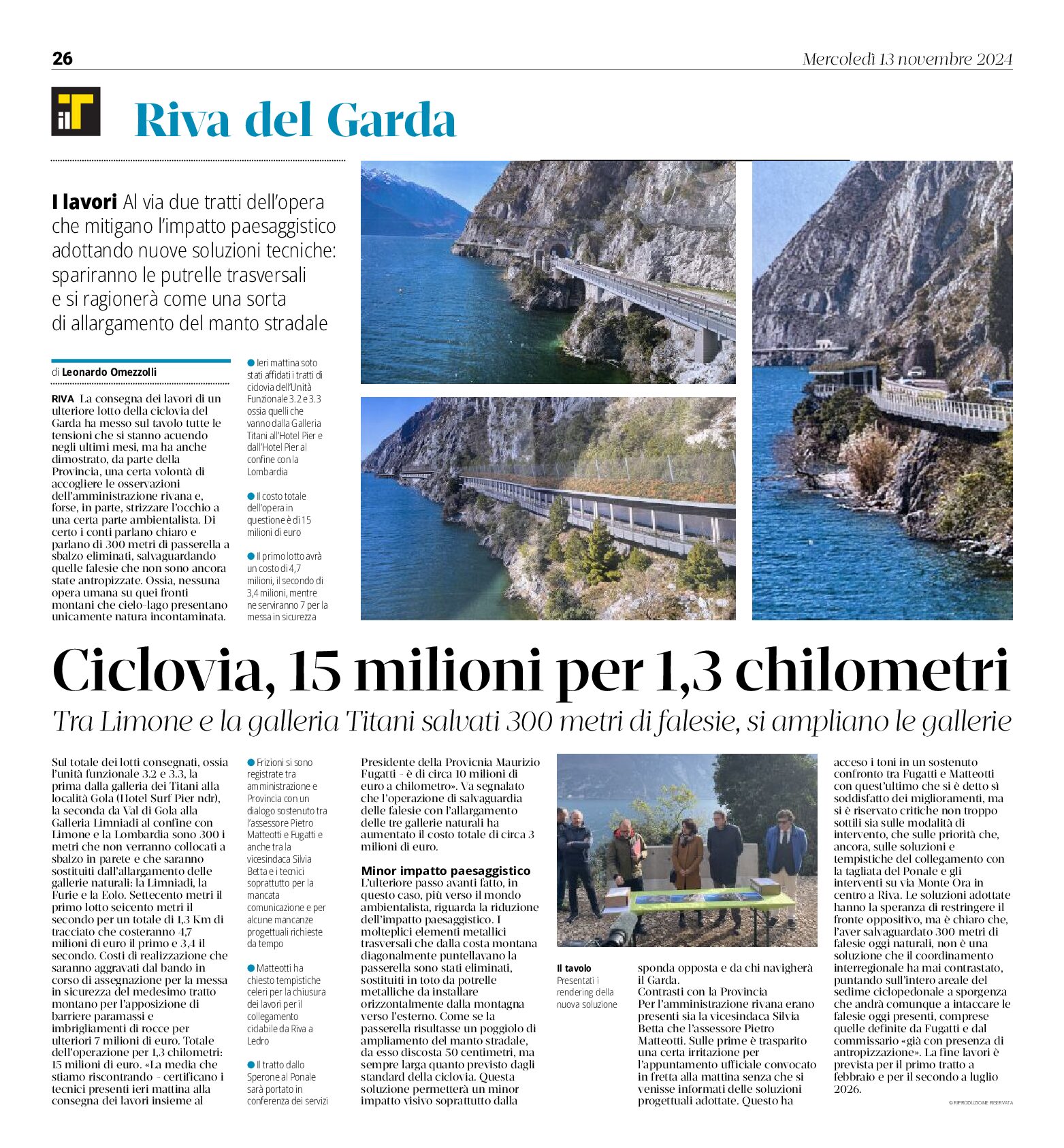 Ciclovia del Garda: 15 milioni per 1,3 chilometri