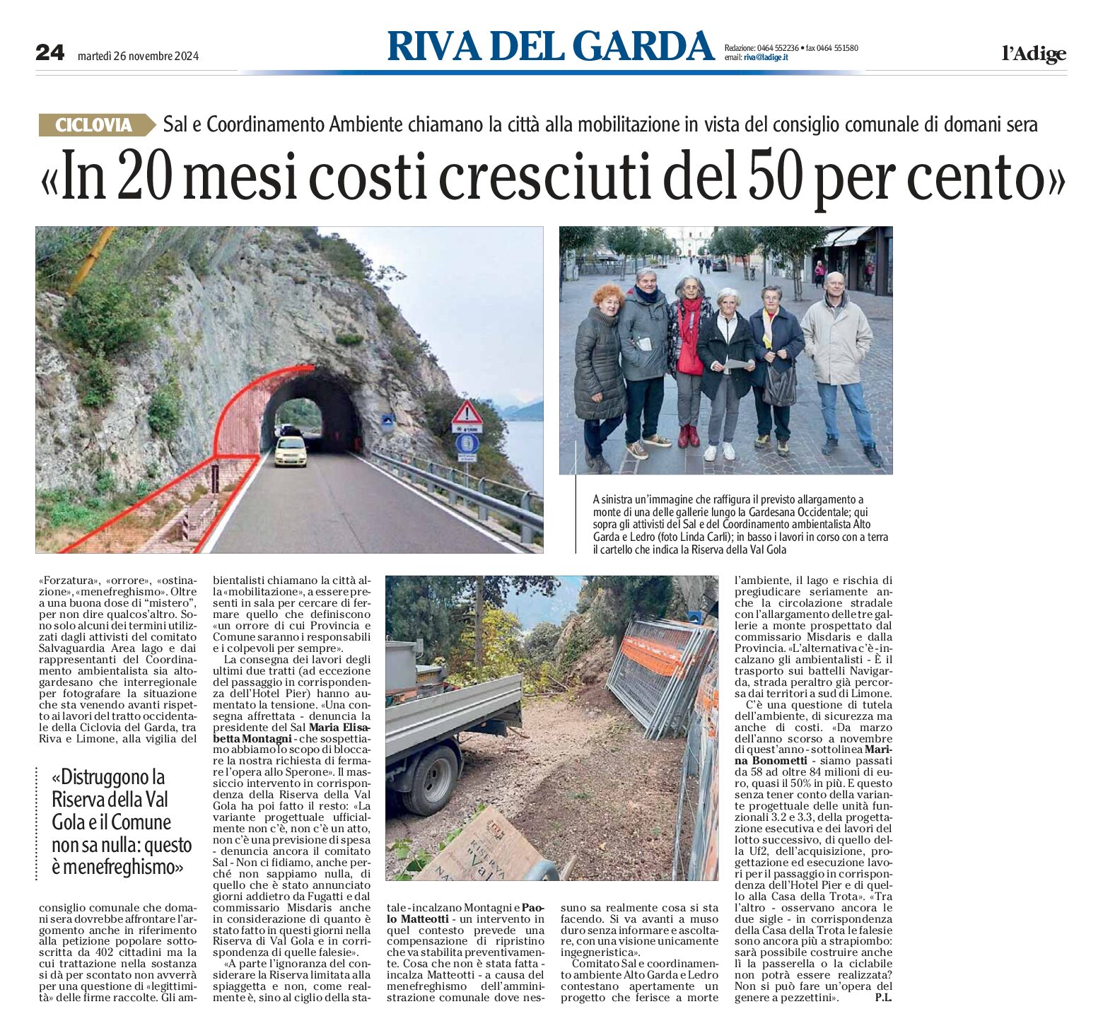 Ciclovia del Garda: Sal e Coordinamento chiamano alla mobilitazione