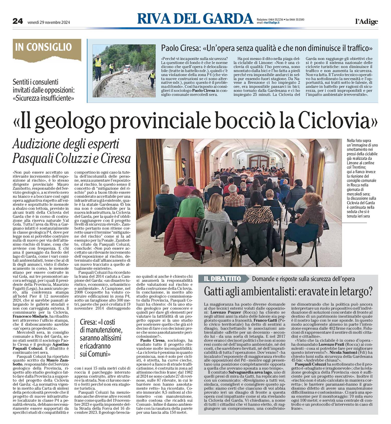 Ciclovia del Garda: “il geologo provinciale la bocciò”