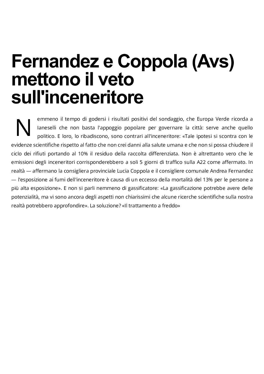 Inceneritore: veto di Fernandez e Coppola