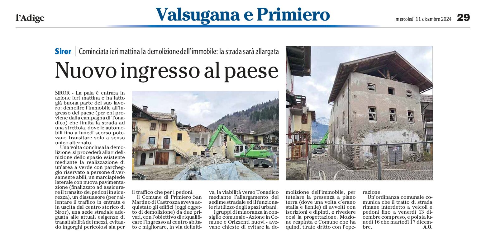 Siror: nuovo ingresso al paese