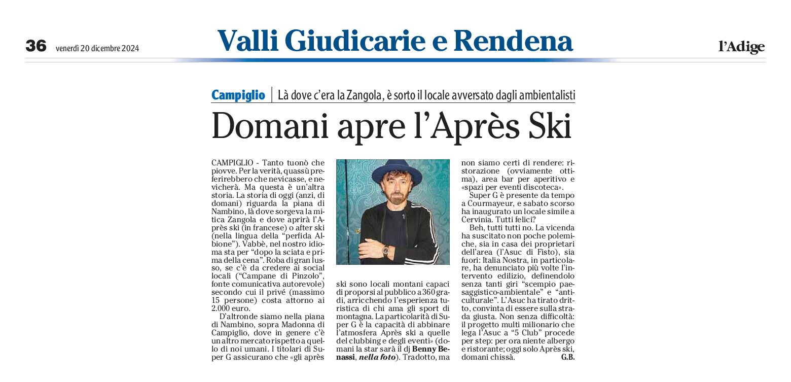 Campiglio, piana di Nambino: domani apre l’Après Ski