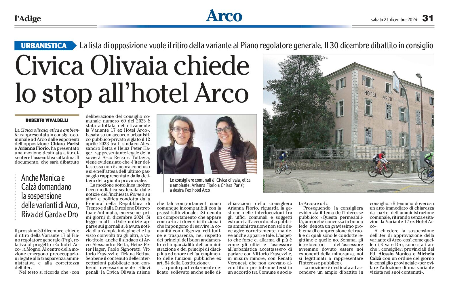 Civica Olivaia: chiede lo stop all’hotel Arco