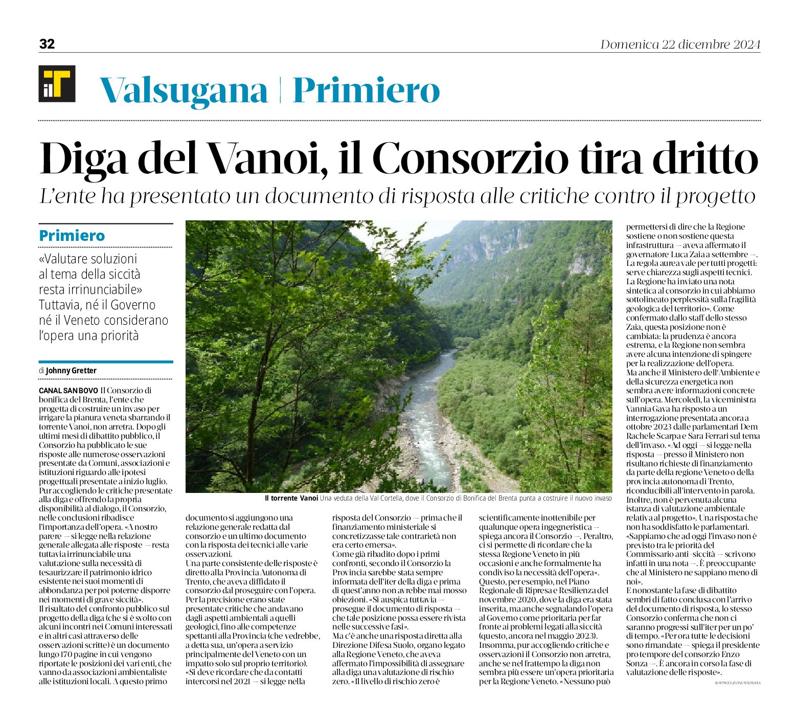 Diga del Vanoi: il Consorzio tira dritto