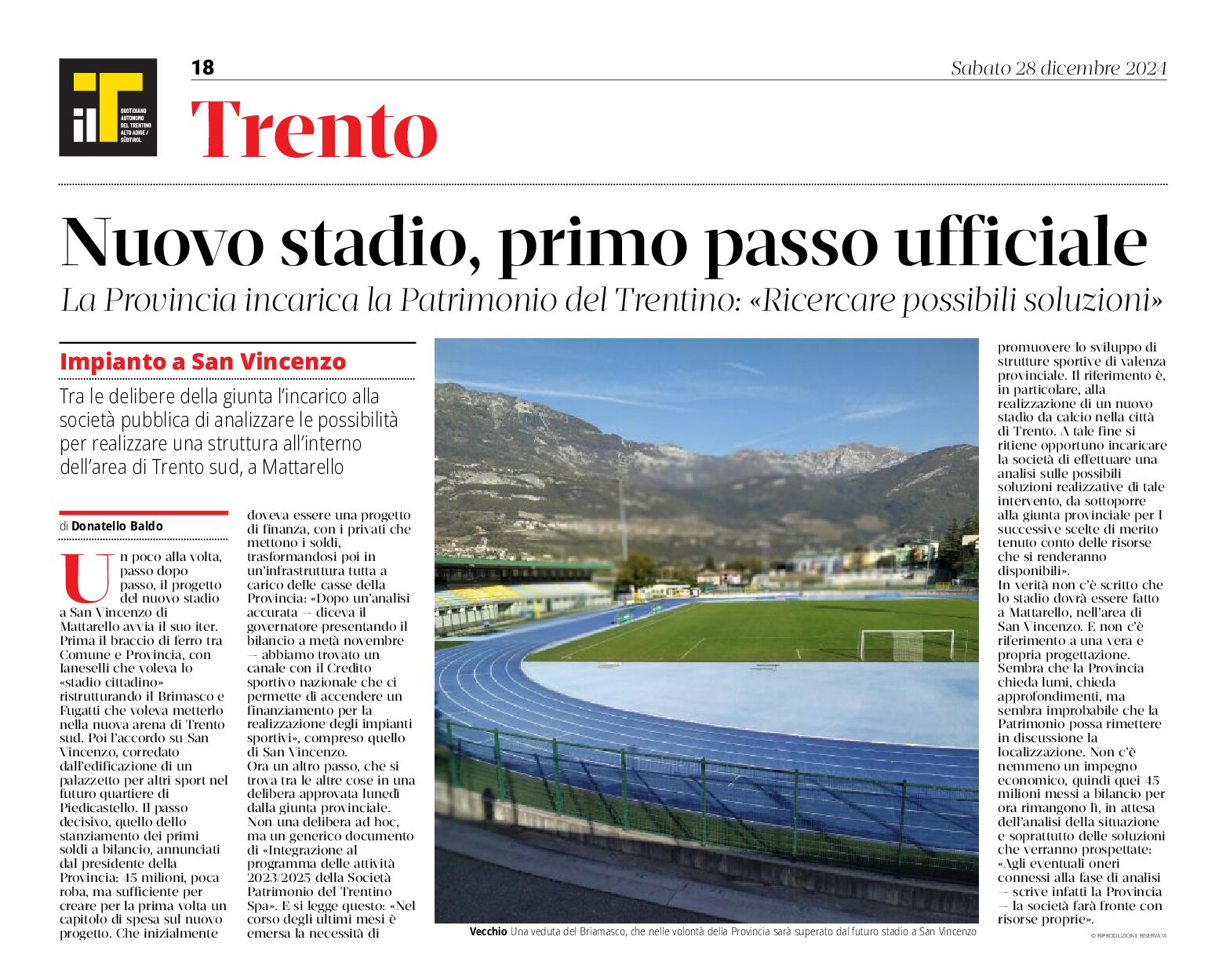 Trento: nuovo stadio, primo passo ufficiale