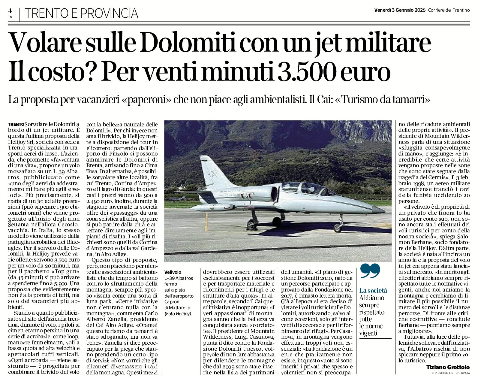 Per i turisti: volare sulle Dolomiti con un jet militare