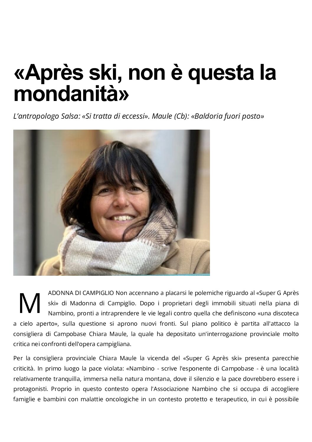 Nambino: Après ski, non è questa la mondanità