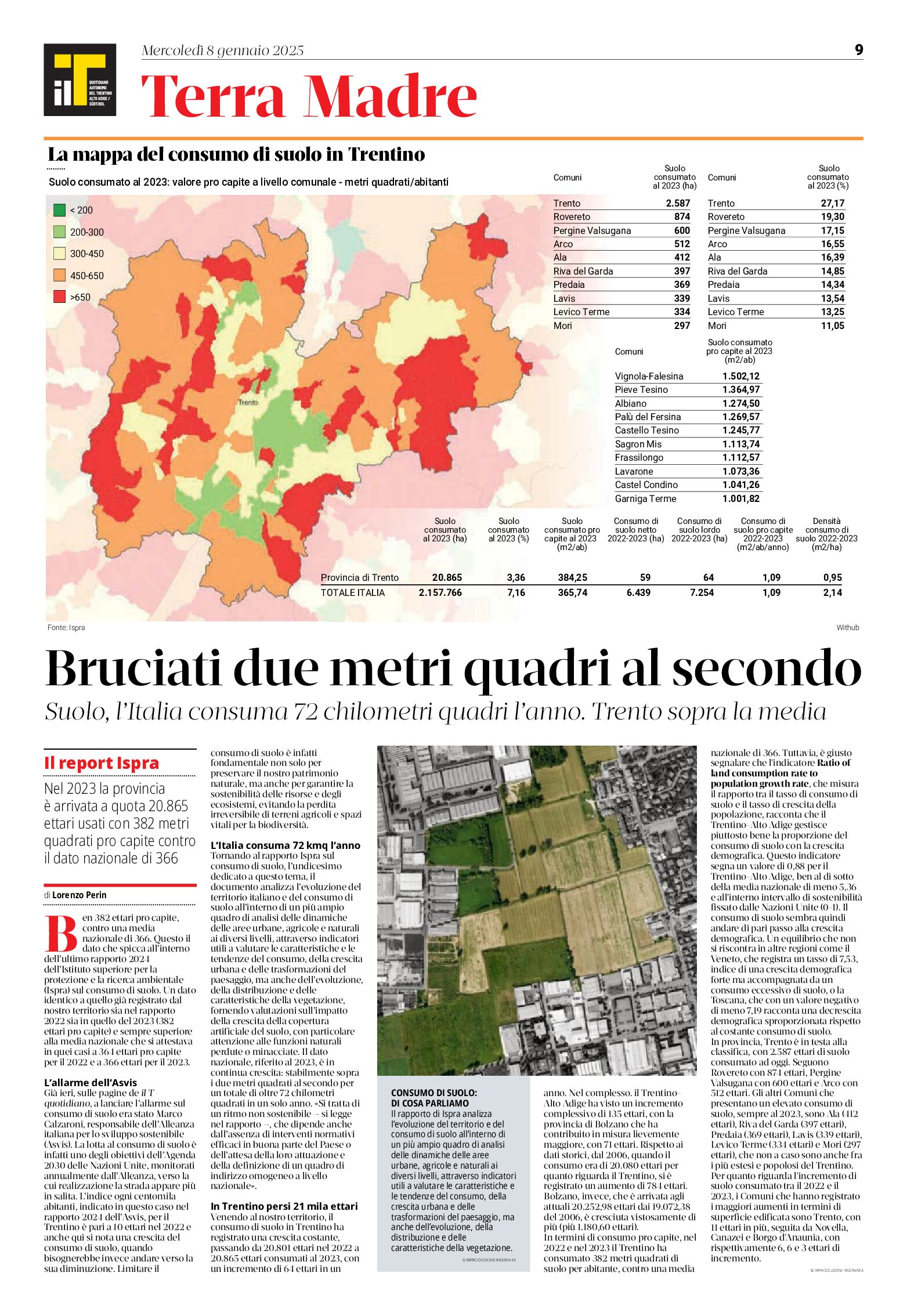 Trentino: mappa del consumo di suolo