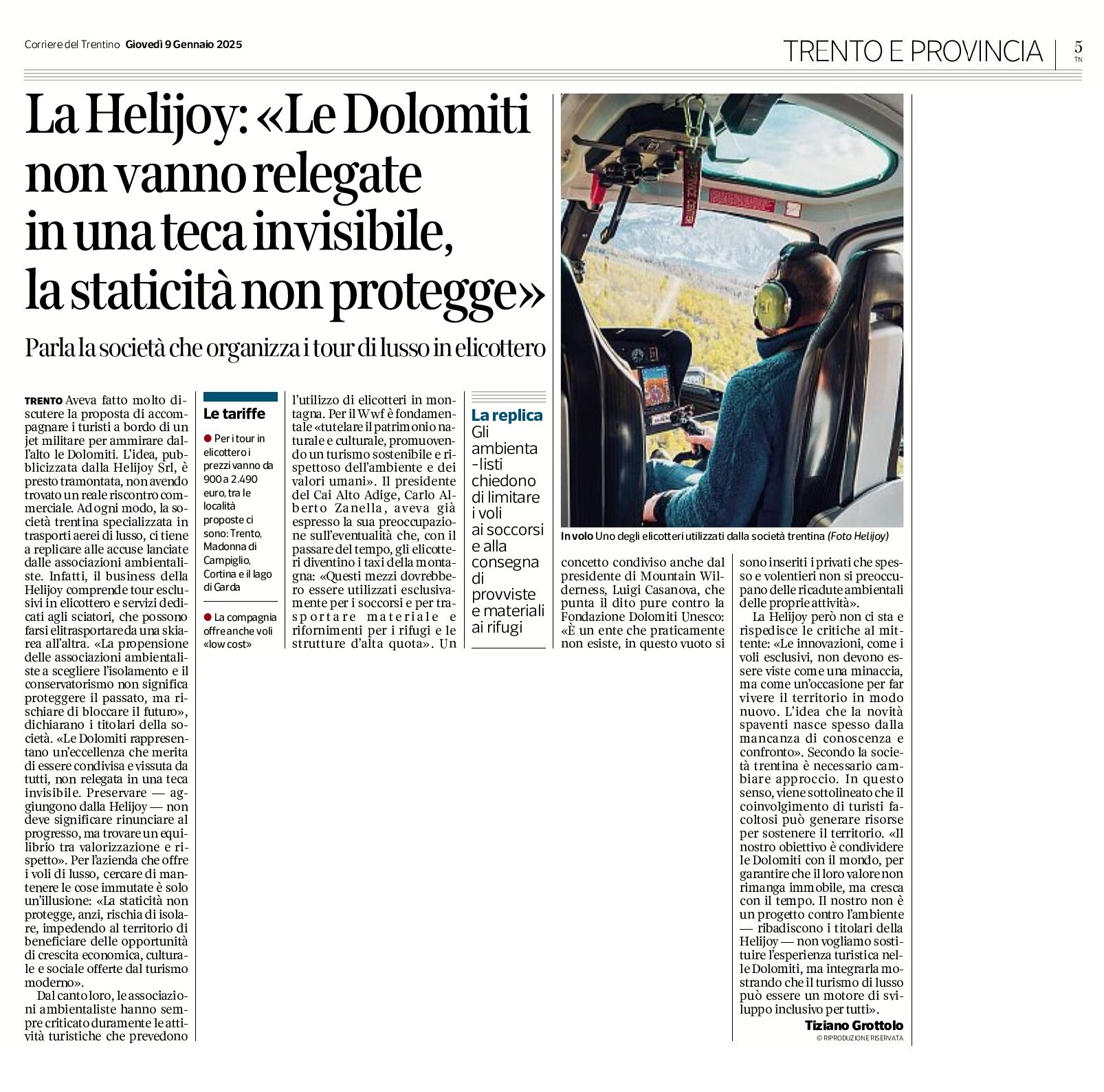 La Helijoy: le Dolomiti non vanno relegate in una teca invisibile