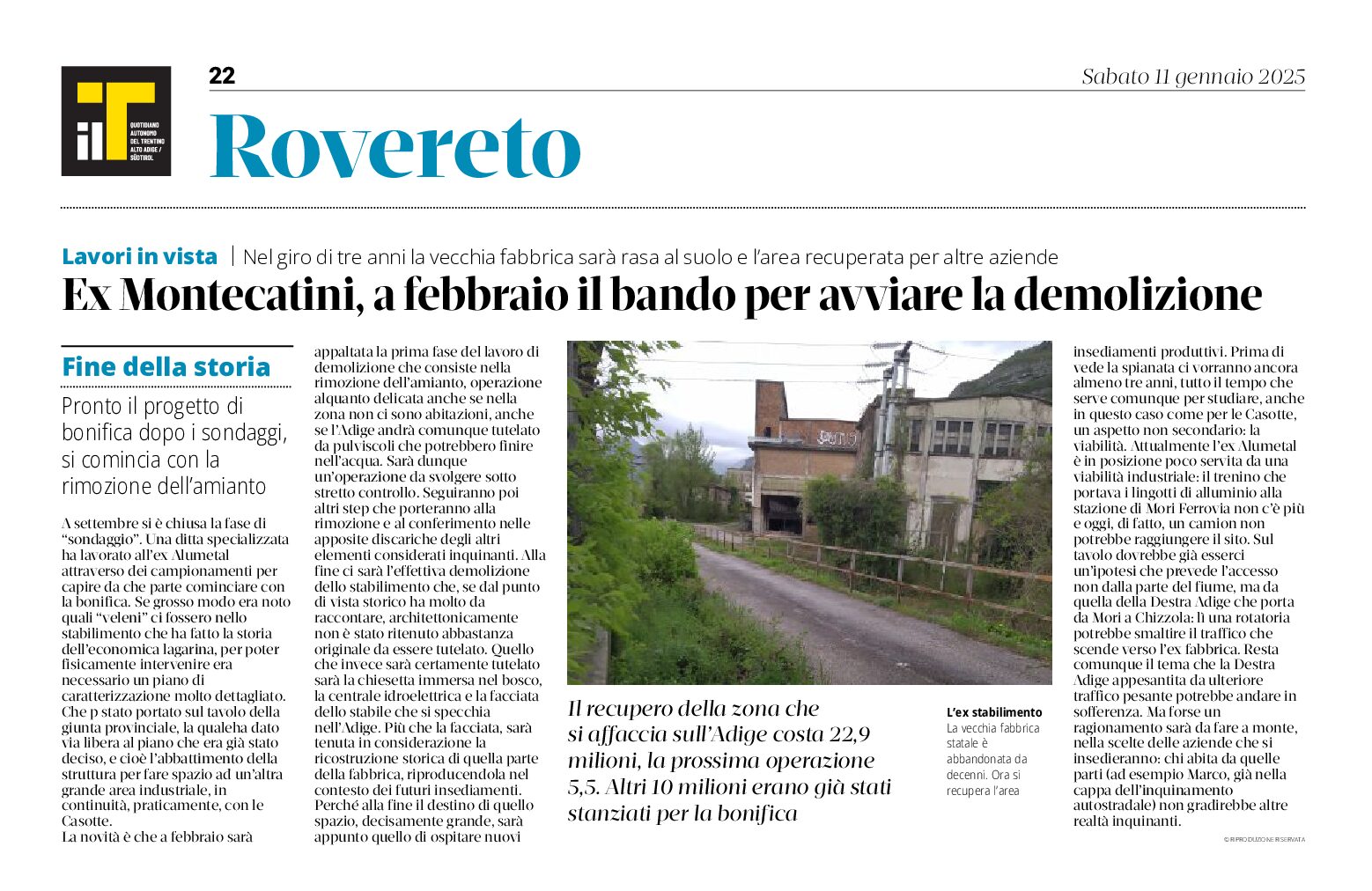 Rovereto, ex Montecatini: a febbraio bando per la demolizione