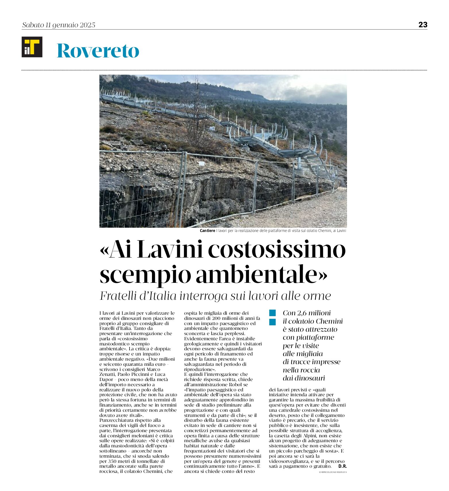 Ai Lavini: Fratelli d’Italia “costosissimo scempio ambientale”