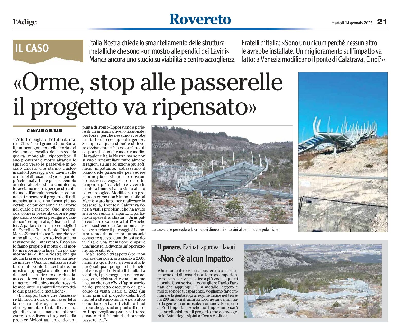 Lavini: Italia Nostra “orme, stop alle passerelle”