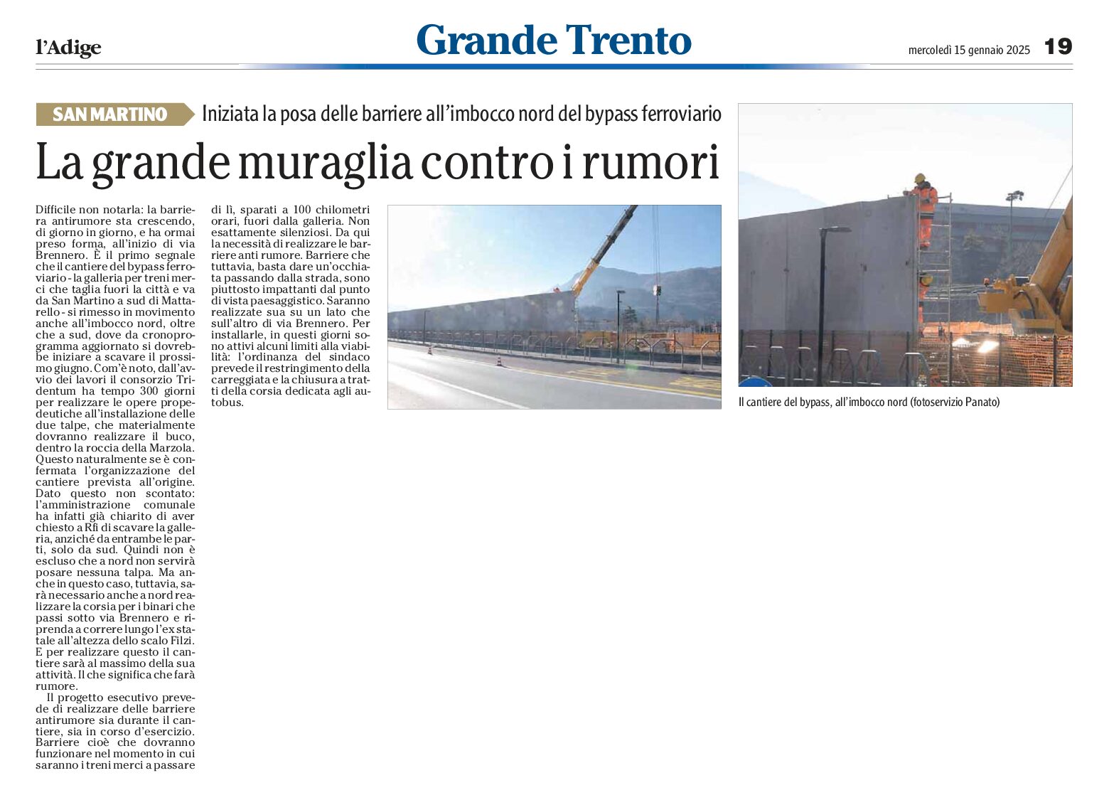 Trento, San Martino: una grande muraglia contro i rumori