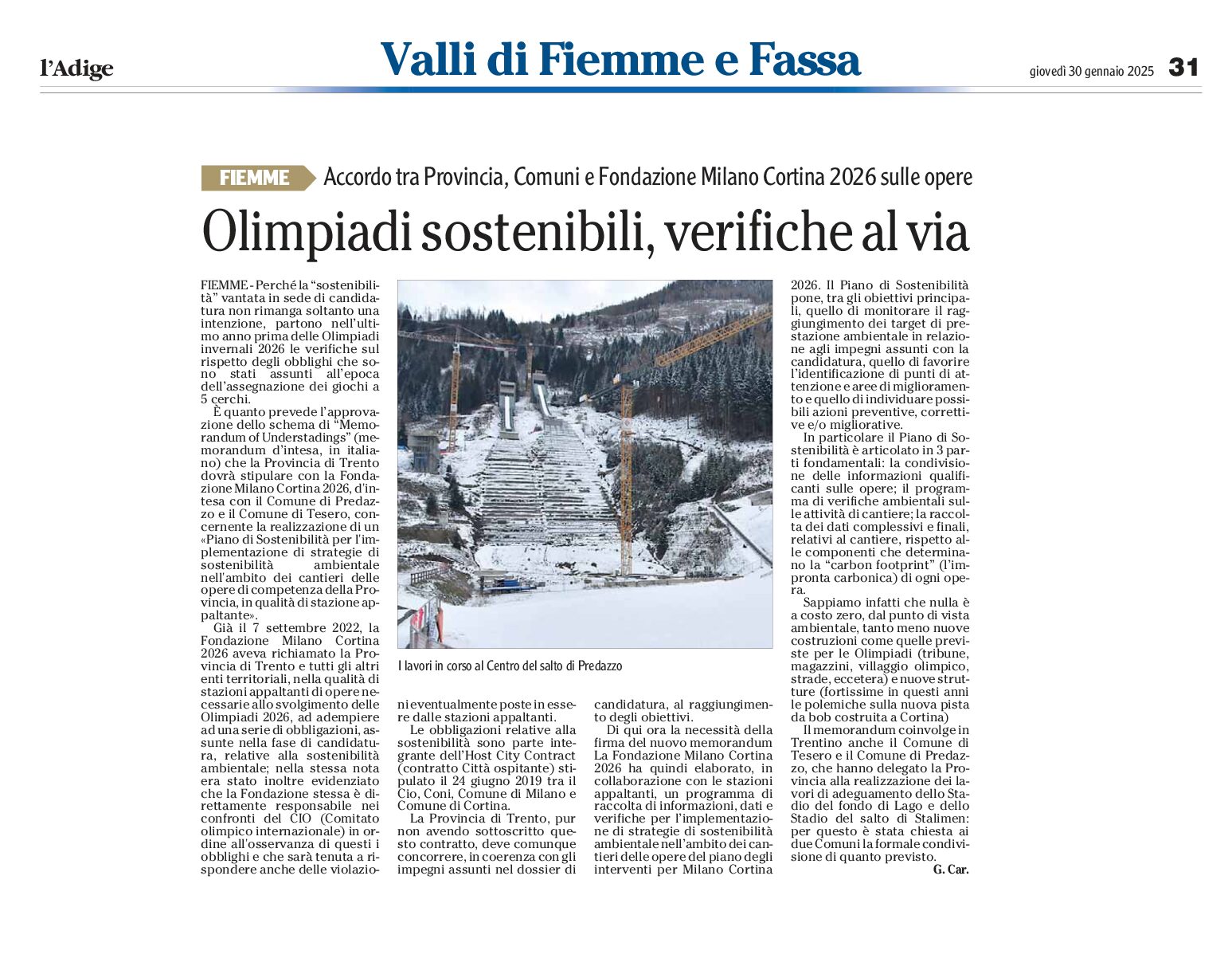 Fiemme – Olimpiadi sostenibili, verifiche al via